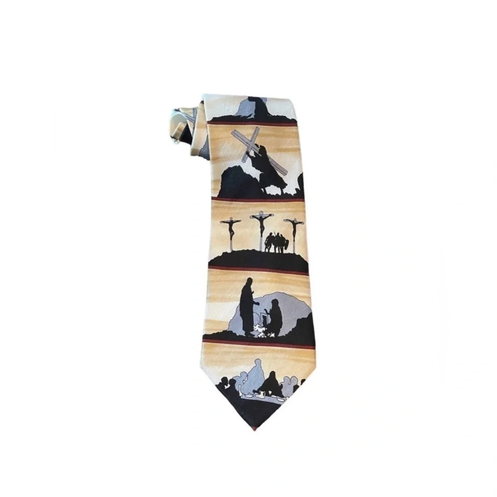 100% Silk Tie Showing the Story of the Crucifixion by Eagles Wings